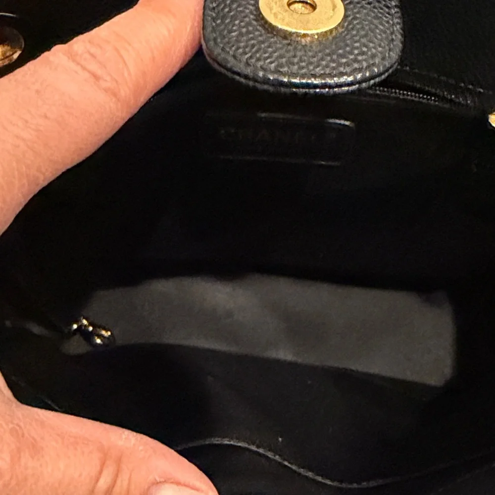 CHANEL Black Quilted Caviar Leather Petite Shopper with Gold Hardware. - Picture 9 of 16